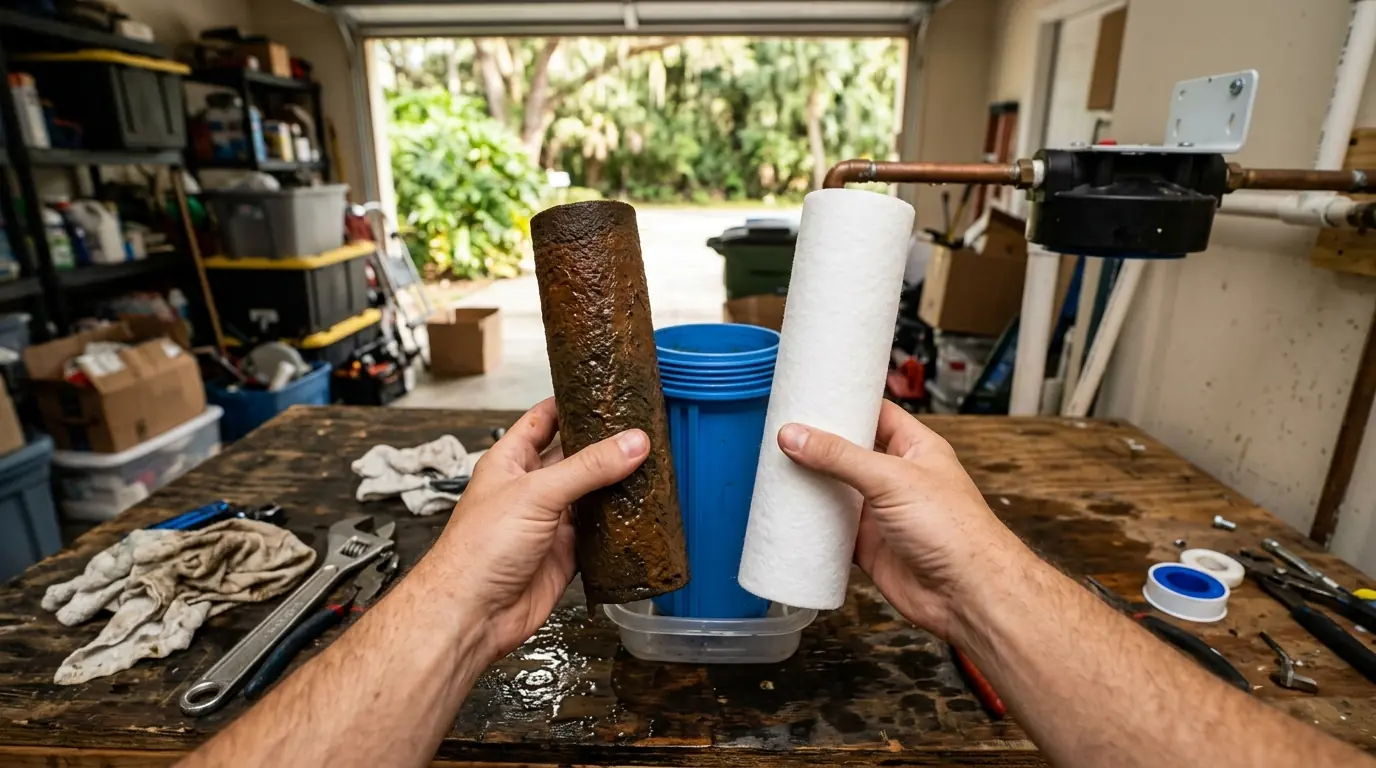 Dirty and clean sediment cartridges from a Houston whole-house filter