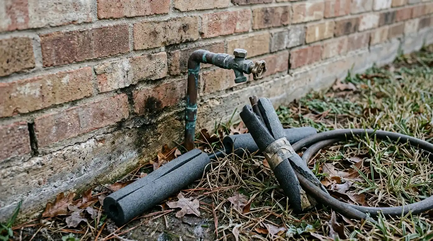 Freeze-damaged outdoor pipe at a home in the Greater Hobby area