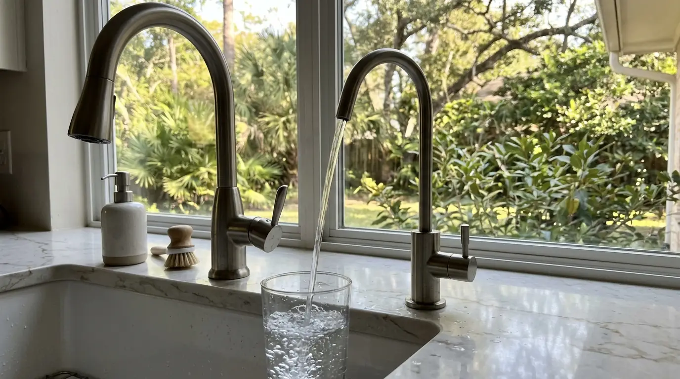 Dedicated RO drinking water faucet on a Houston kitchen countertop