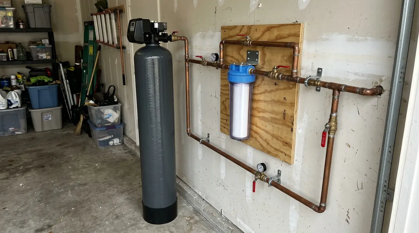 Whole-house carbon filter and sediment housing on the main line in Houston