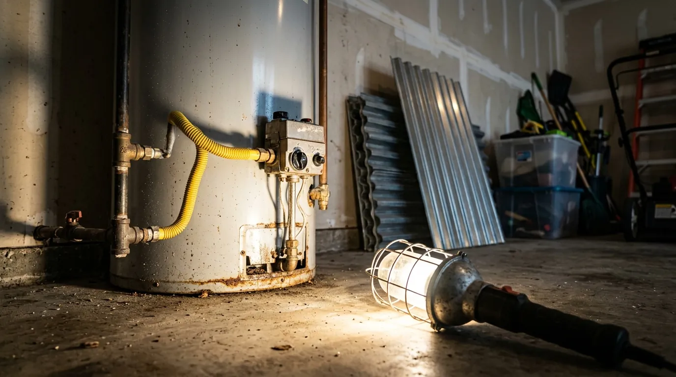 Water heater and supply lines checked in a north Galveston County, TX garage