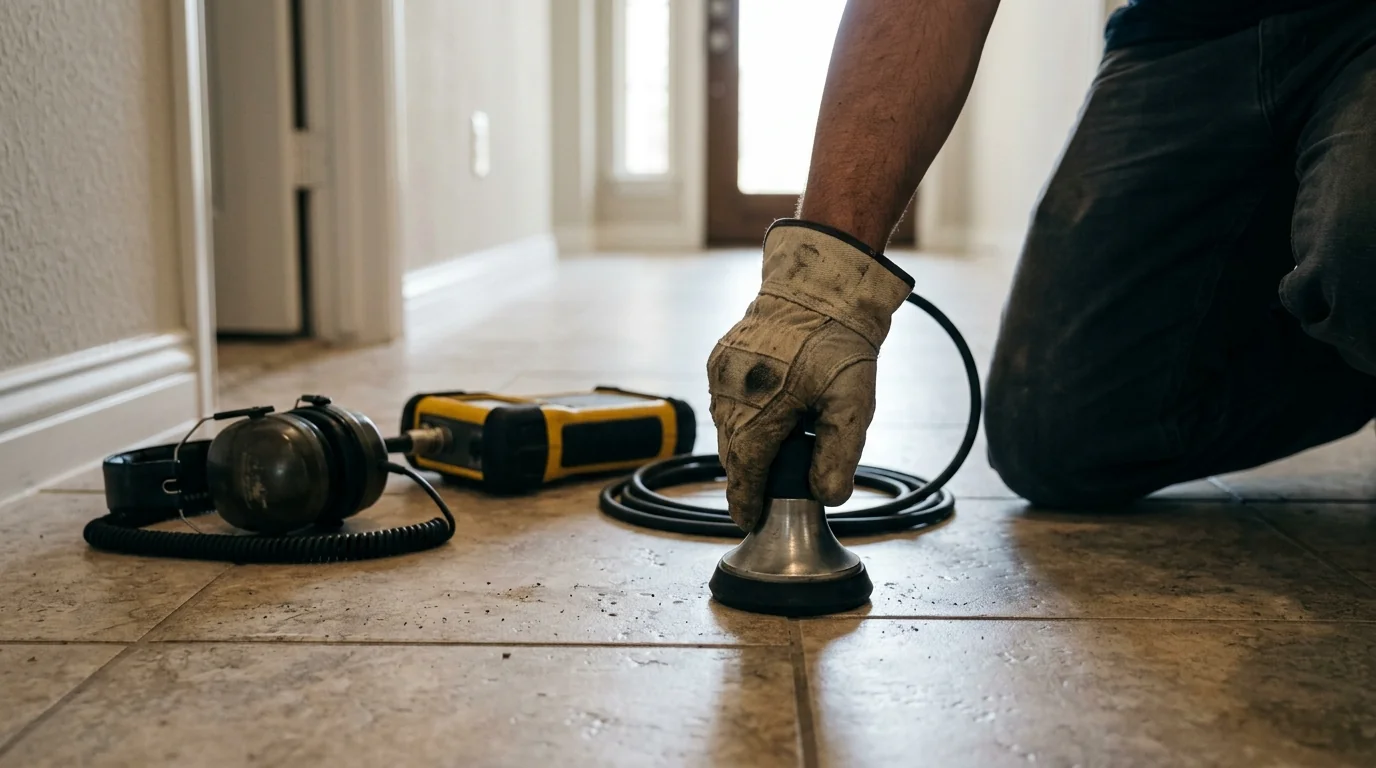 Acoustic leak detection on a tile floor in a Houston home