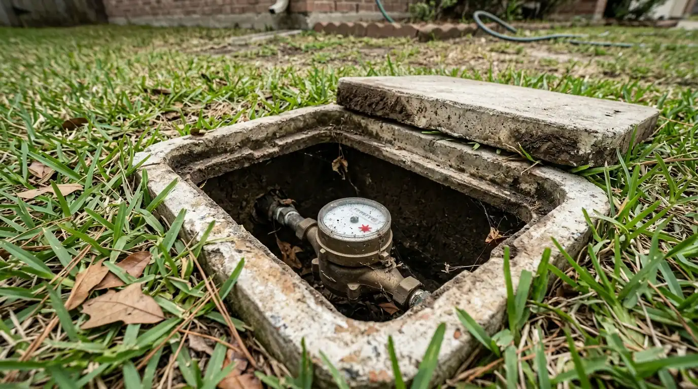 Water meter low-flow dial checked during a Houston leak search