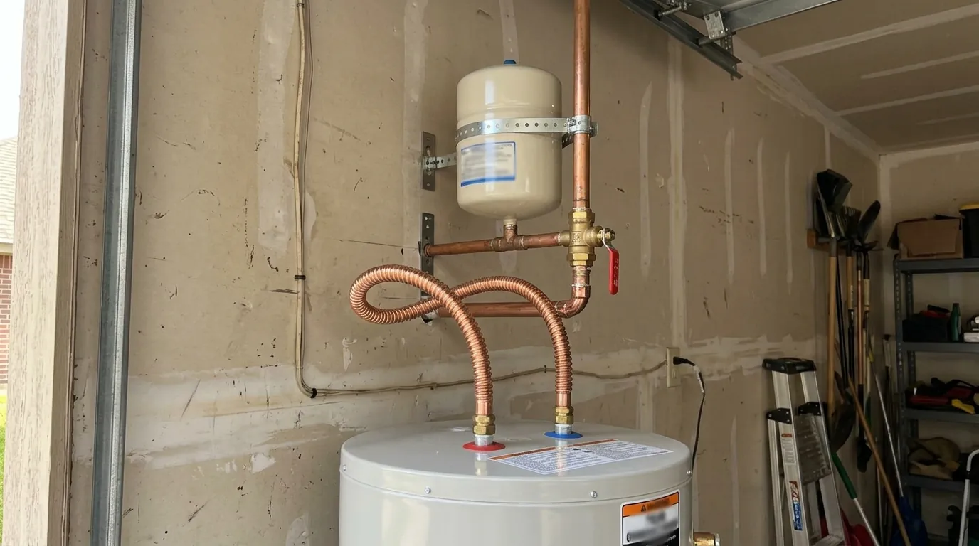 Expansion tank added during a water heater replacement in Houston