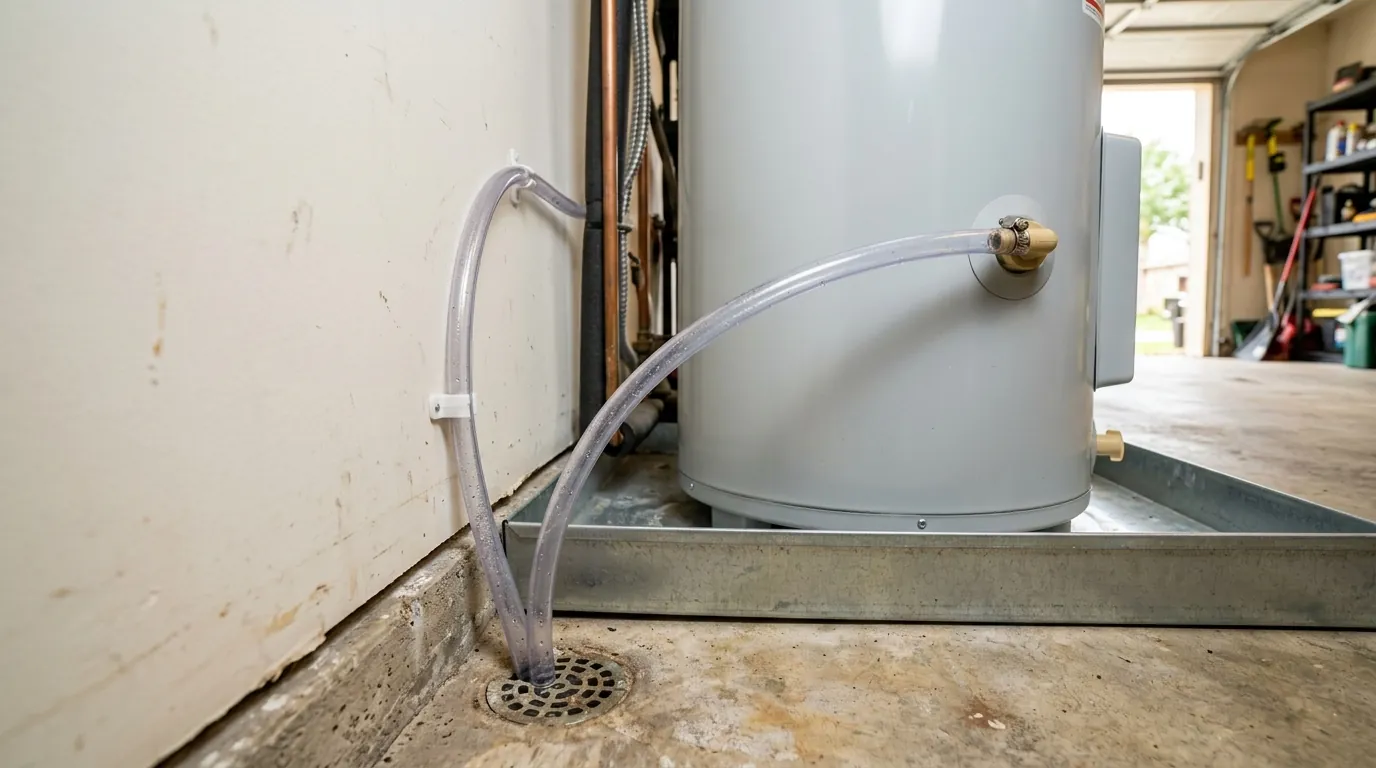 Condensate drain line set up for a heat pump water heater in Houston
