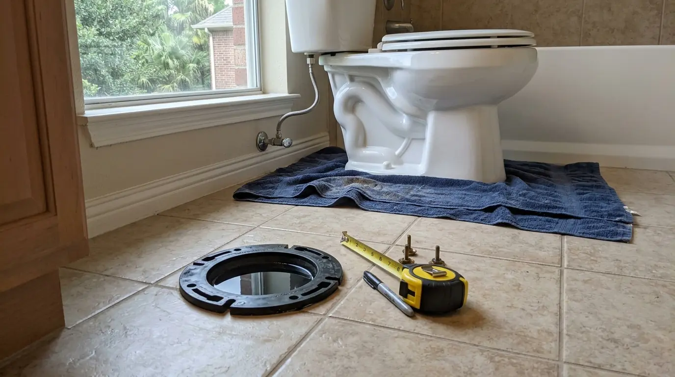 Drain system filled to the toilet flange during a slab drain test in Houston