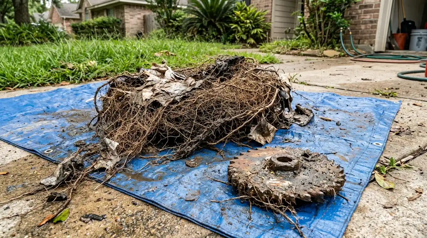 Tree roots removed from a Houston main sewer line