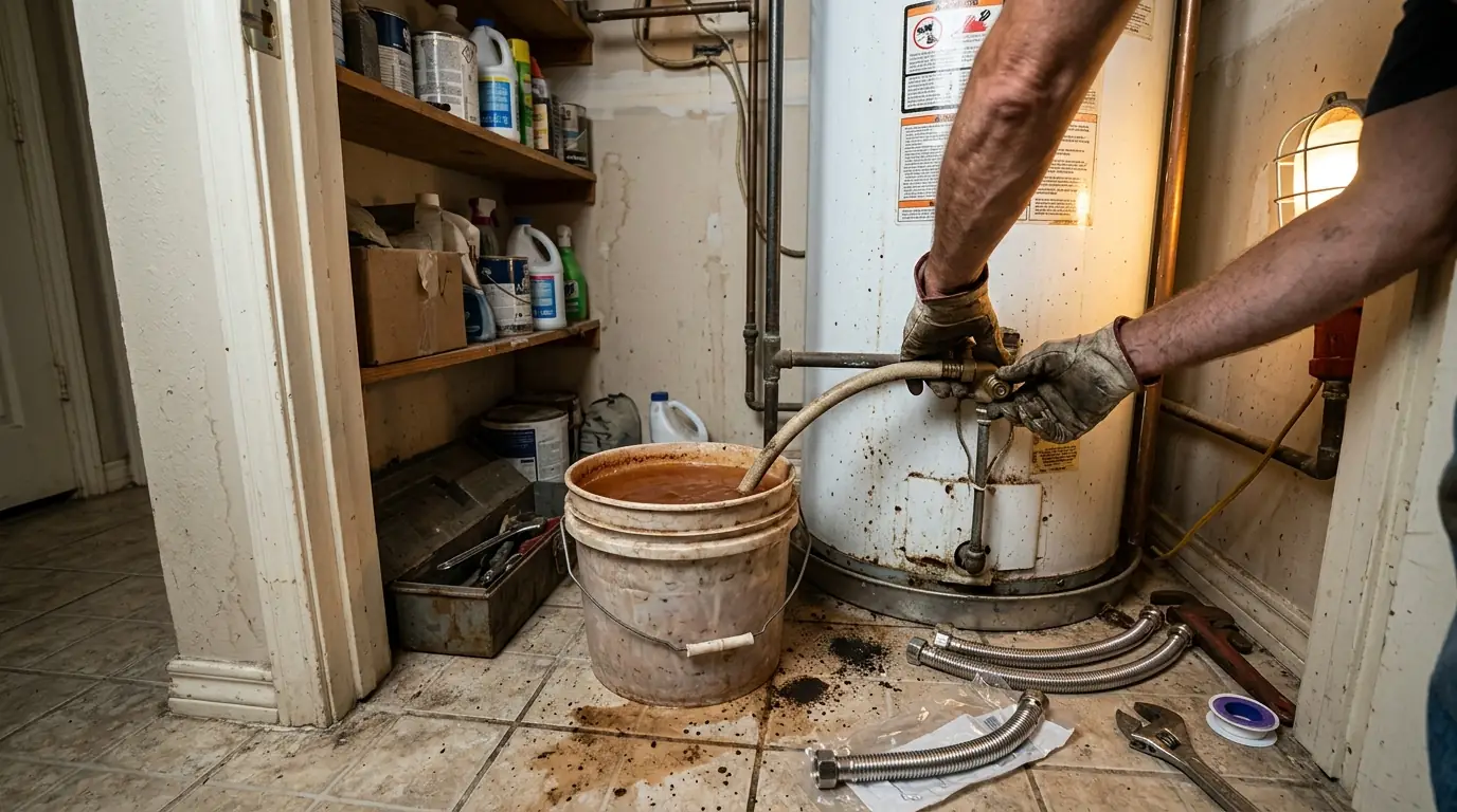 Water heater service in a utility closet of a Clear Lake home